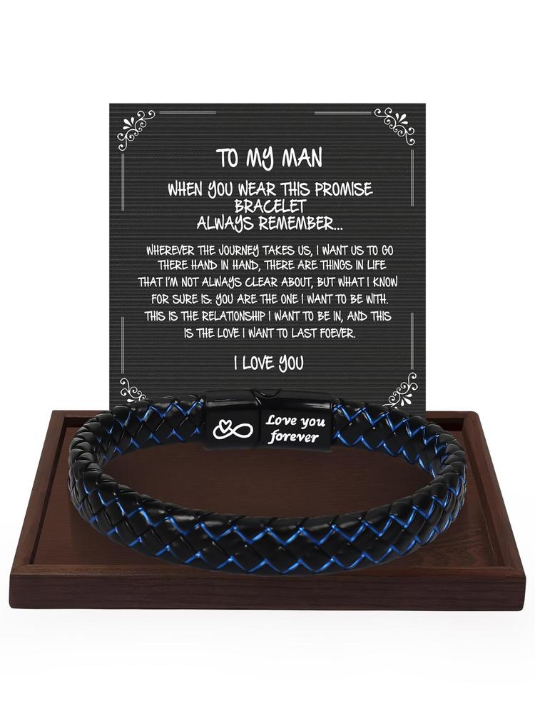 Men's Vintage Synthetic Leather Bracelet, with Gift Card, Fashionable Knotted Bracelet for Husband from Wife, Birthday Gifts for Son from Mom