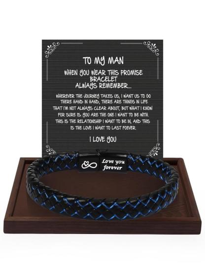 Men's Vintage Synthetic Leather Bracelet, with Gift Card, Fashionable Knotted Bracelet for Husband from Wife, Birthday Gifts for Son from Mom