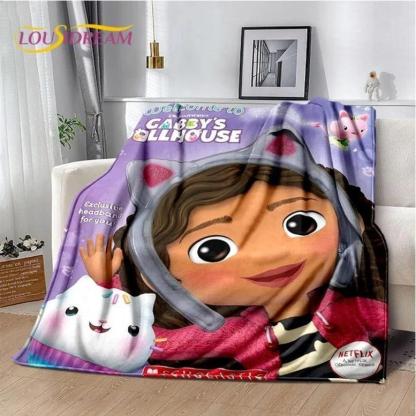 Cartoon Cute Gabbys Dollhouse Girl Soft Blankets,Keep Warm Throw Blanket Comfortable Blanket For Picnic Beds Sofa Home BedroomFlannel BlanketGift For Men & Women, Gift For Kids, Birthday Gift,Christmas,Halloween Blanket