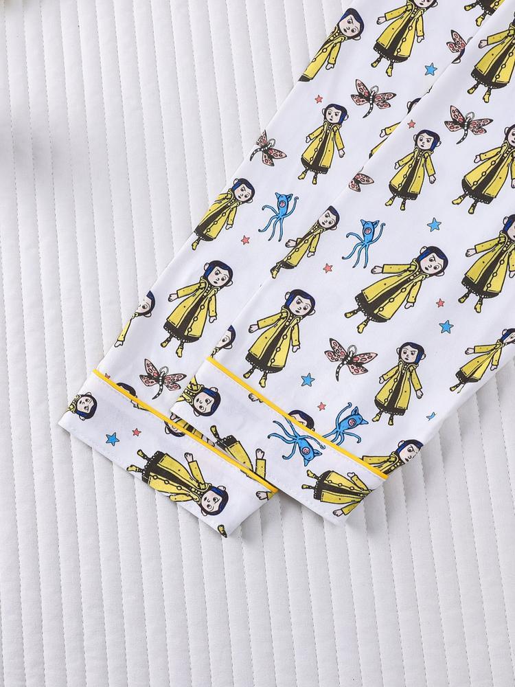 Women's Sleepwear Set, Butterfly Girl Print, Holiday Party Pajamas, Soft Long Sleeve Top and Loose Elastic Pants, Casual Home Wear