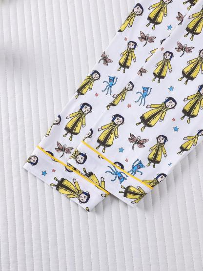 Women's Sleepwear Set, Butterfly Girl Print, Holiday Party Pajamas, Soft Long Sleeve Top and Loose Elastic Pants, Casual Home Wear