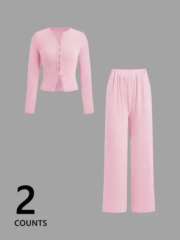 New Vertical Stripe Design Women's Home Set, High-Quality Light, Casual Buttoned Long Sleeve, Fitted, All