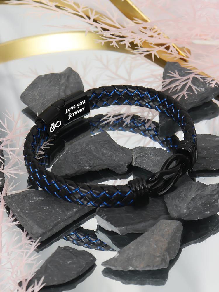 1PC Unique Christmas Gift for Son, Birthday Gifts for Son from Mom Leather Bracelets, Leather Braided Bracelet, Knotted Bracelets Jewelry for Son from Dad & Gift Card, Bracelet for Daily Wear Gift for Son