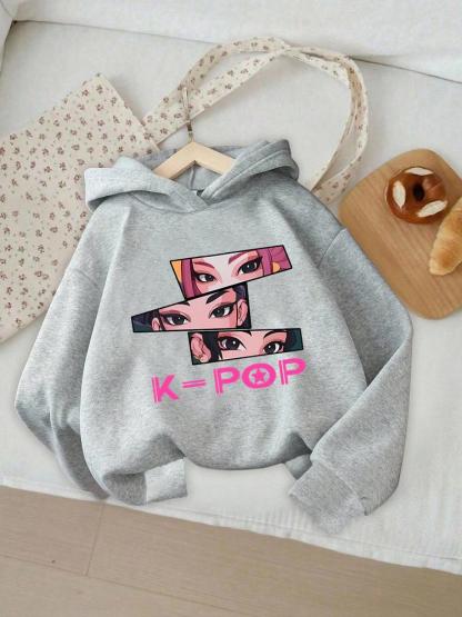Girls' Kpop Hunter Series Graphic Casual Hoodie, Long Sleeve Cartoon Print Pullover, Casual Comfortable Spring & Fall Fashion, Fitted Style