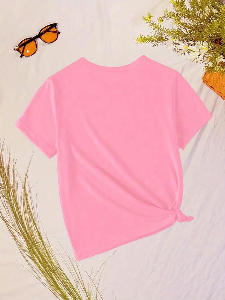 Girls Summer Fashion Cappuccino Coffee Print Short Sleeve T-Shirt, Funny Graphic Tee, Casual Outdoor Wear, Comfortable Fit, Moderate Fabric Thickness