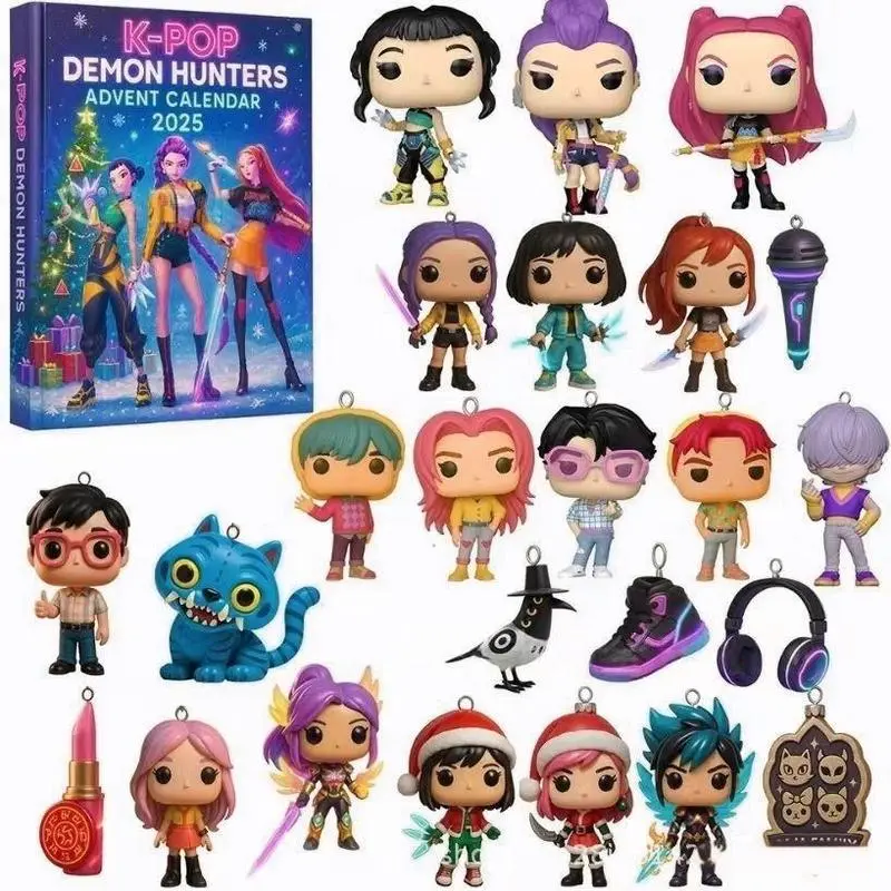 Demon Hunters Advent Calendar 2025 Keychain Countdown with 24 2D Keyring Toys Perfect Gifts for Kids Adults Teens Halloween Christmas Decorations