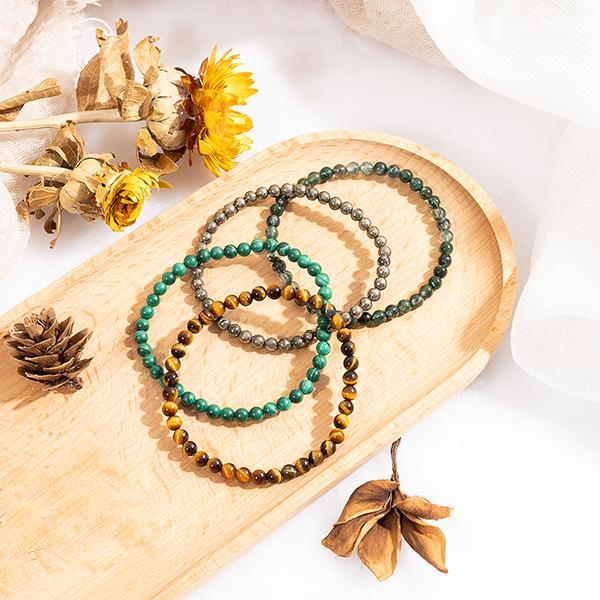 4mm Beads Delicate Attract Money Crystal Bracelet Stack | Pyrite, Tiger's Eye, Moss Agate, Malachite Dainty Beads | Jewelry for Healing #TikTokShopBlackFriday