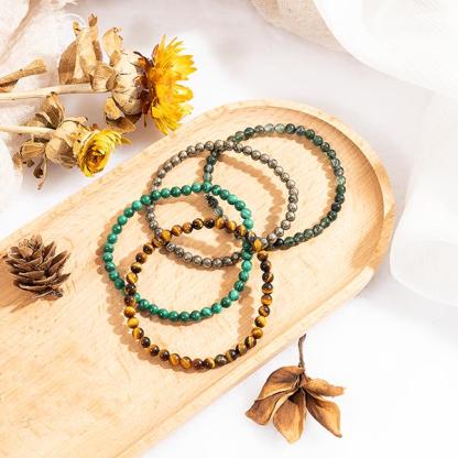 4mm Beads Delicate Attract Money Crystal Bracelet Stack | Pyrite, Tiger's Eye, Moss Agate, Malachite Dainty Beads | Jewelry for Healing #TikTokShopBlackFriday
