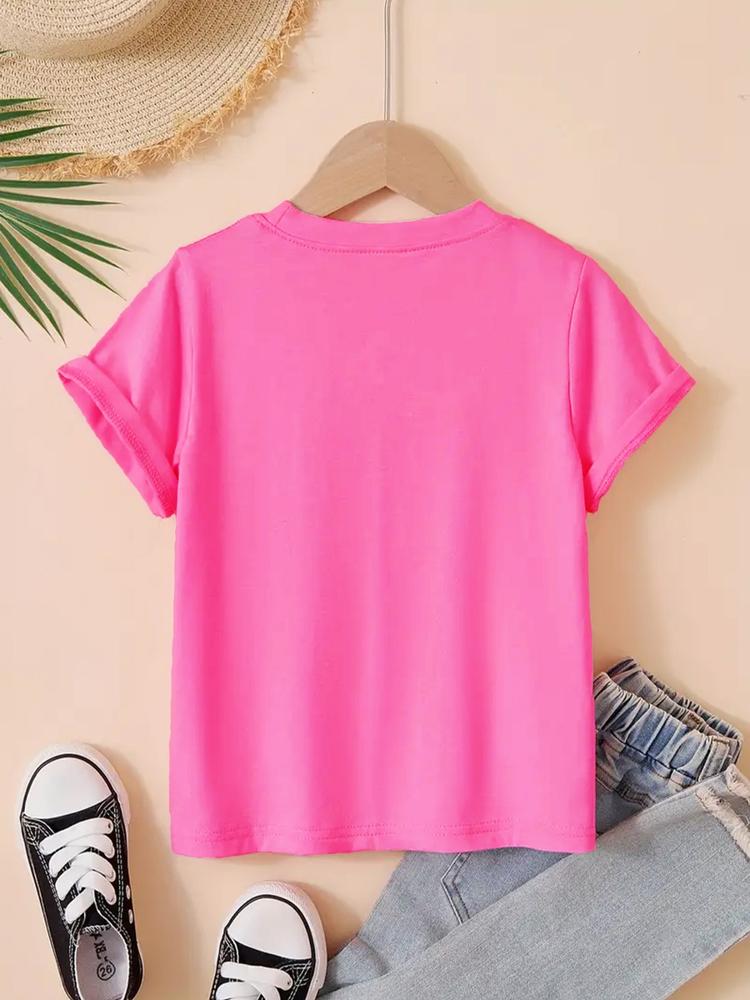 Girls' Kpop Print 2-Piece Set, Casual Sporty Short Sleeve & Bell Bottoms, Comfortable Elastic Waist Pants, Spring Summer