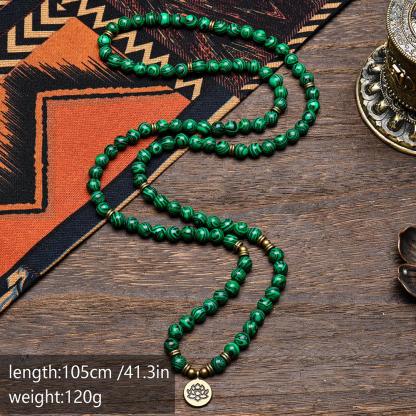 8mm Green Malachite Healing Crystal Stone 108 Mala Beads Money Attraction Bracelet Long Beaded Wrap Bracelets Genuine Gemstone Mala Prayer Beads Lotus Buddha Charm Yoga Meditation Necklace Jewelry Necklace for Ideal Gift , Elegant with Lotus Pendant