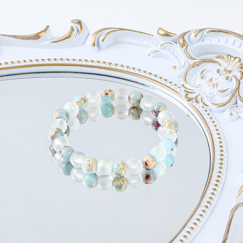 1pc Healing Quartz And Sea Sediment Bead Bracelet, Clarity & Abundance glass  beads pulsera  amatista protection bracelet encouragement gift fashion artificial Colorblock Beaded Crystal Bracelet