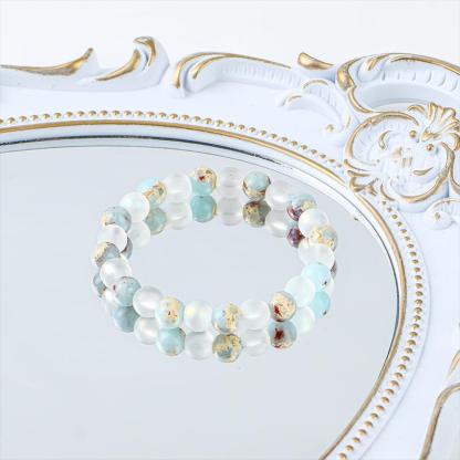 1pc Healing Quartz And Sea Sediment Bead Bracelet, Clarity & Abundance glass  beads pulsera  amatista protection bracelet encouragement gift fashion artificial Colorblock Beaded Crystal Bracelet