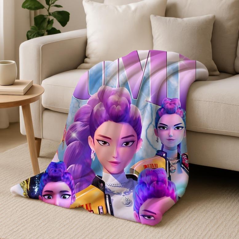 Cute Kpop Demon Hunters Blanket, Kpop Fun Gift, Anime Lovers Gift,2025 Anime Flannel Throw, Gift For Huntrix Fans,Huntrix Inspired Blanket,Zoey,Mira,Rumi,Huntrix,Sajaboys,Gift For Kids, Gift For Men & Women, K-POP Demon Hunters Merch