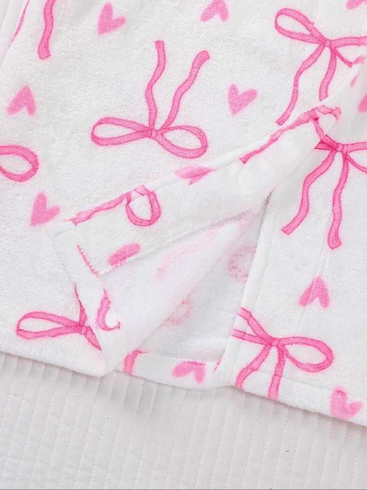 Women's Plush Flannel Robe, Butterfly Knot Print, Soft Comfortable Long Sleeve V Neck, Winter Fitted Home Wear, Holiday Party, Loungewear