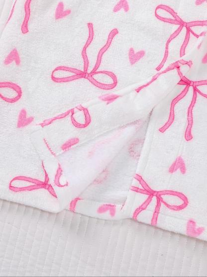 Women's Plush Flannel Robe, Butterfly Knot Print, Soft Comfortable Long Sleeve V Neck, Winter Fitted Home Wear, Holiday Party, Loungewear