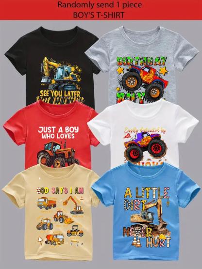 Boys' Summer Fashion Long Sleeve T-Shirt, Random Style Print Tee, Comfortable Casual Fit, Perfect Gift for Kids