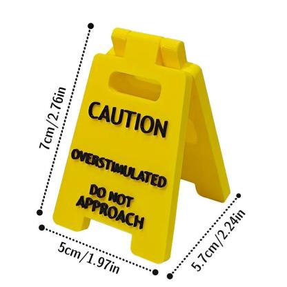 Caution Overstimulated Desk Sign - Yellow Sign with Black Text,  Humor Gag Gift for Coworkers, Boss & Employees, Mini Novelty Funny Desk Decor