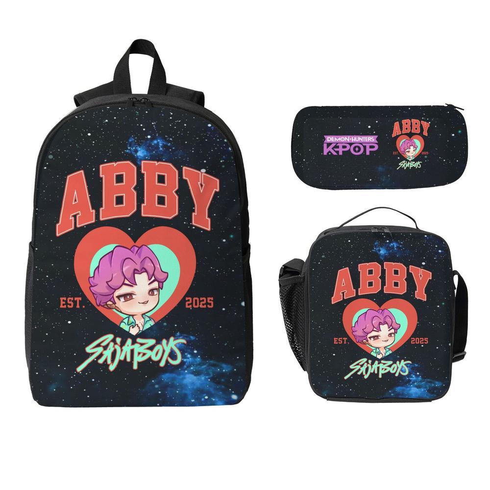 Saja Boys K POP Saja Boys School Backpack Set 3PCS - Cute Daypack Bookbag with Lunch Bag & Pencil Case, Perfect for Teens Adults School Work