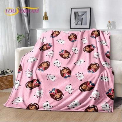 Cartoon Cute Gabbys Dollhouse Girl Soft Blankets,Keep Warm Throw Blanket Comfortable Blanket For Picnic Beds Sofa Home BedroomFlannel BlanketGift For Men & Women, Gift For Kids, Birthday Gift,Christmas,Halloween Blanket
