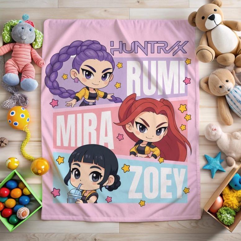 Huntrix Blanket, Kpop Demon Hunter Blanket, Huntrix Rumi, Mira, Zoey Blanket, Gift For Huntrix Fans, Anime Flannel Throw, Huntrix Bedding,K-pop Demon Hunters Merch