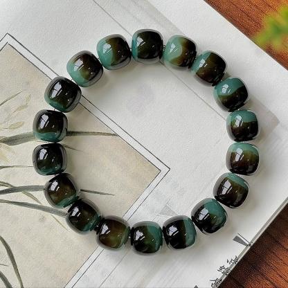 Matcha Chocolate Bodhi Bracelet Handmade Unique Bodhi Seeds Adjustable Meditation Beads Stress Relief Toy for Students Adults Men Women Finger Spinning Perfect Halloween Gift pulsera sanadora playing tour wristband