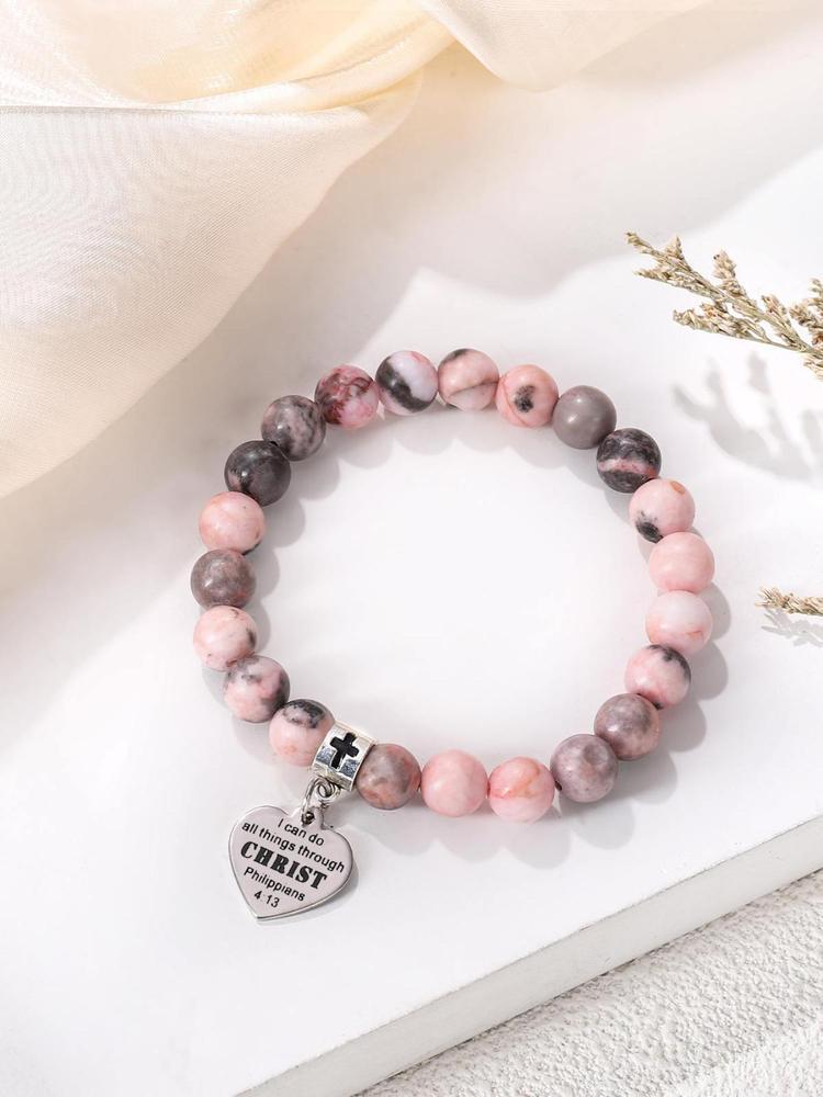 1PC Easter Gift for Women - Natural Stone Bracelet with Bible Inscription, Ideal for Mom, Daughter, Grandma, Girlfriend Girlfriend, Fiancée, Colleague