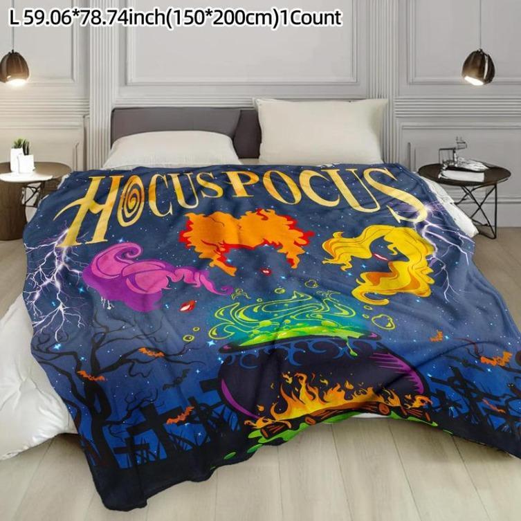 Hocus Pocus Themed Flannel Blanket, 1 Count Soft Washable Throw Blanket, Bedding Supplies For Home Office Travel Camping, Man Women Gift, Halloween