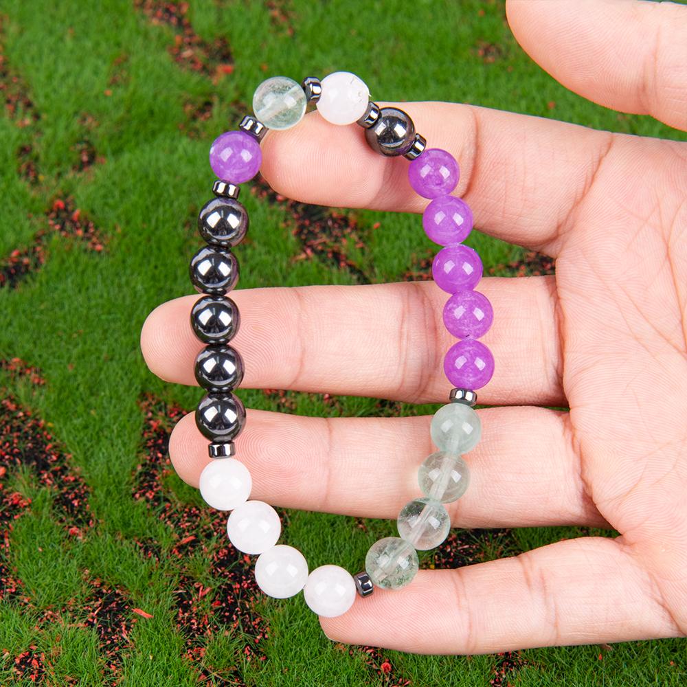 Crystal Bracelet - Allotherapy Focus And Clarity Aid, 8mm Bead Jewelry For Determination And Concentration, Physical Form Elastic Wrist Rosary, Brings Serenity & Luck Colorblock Beaded Crystal Bracelet