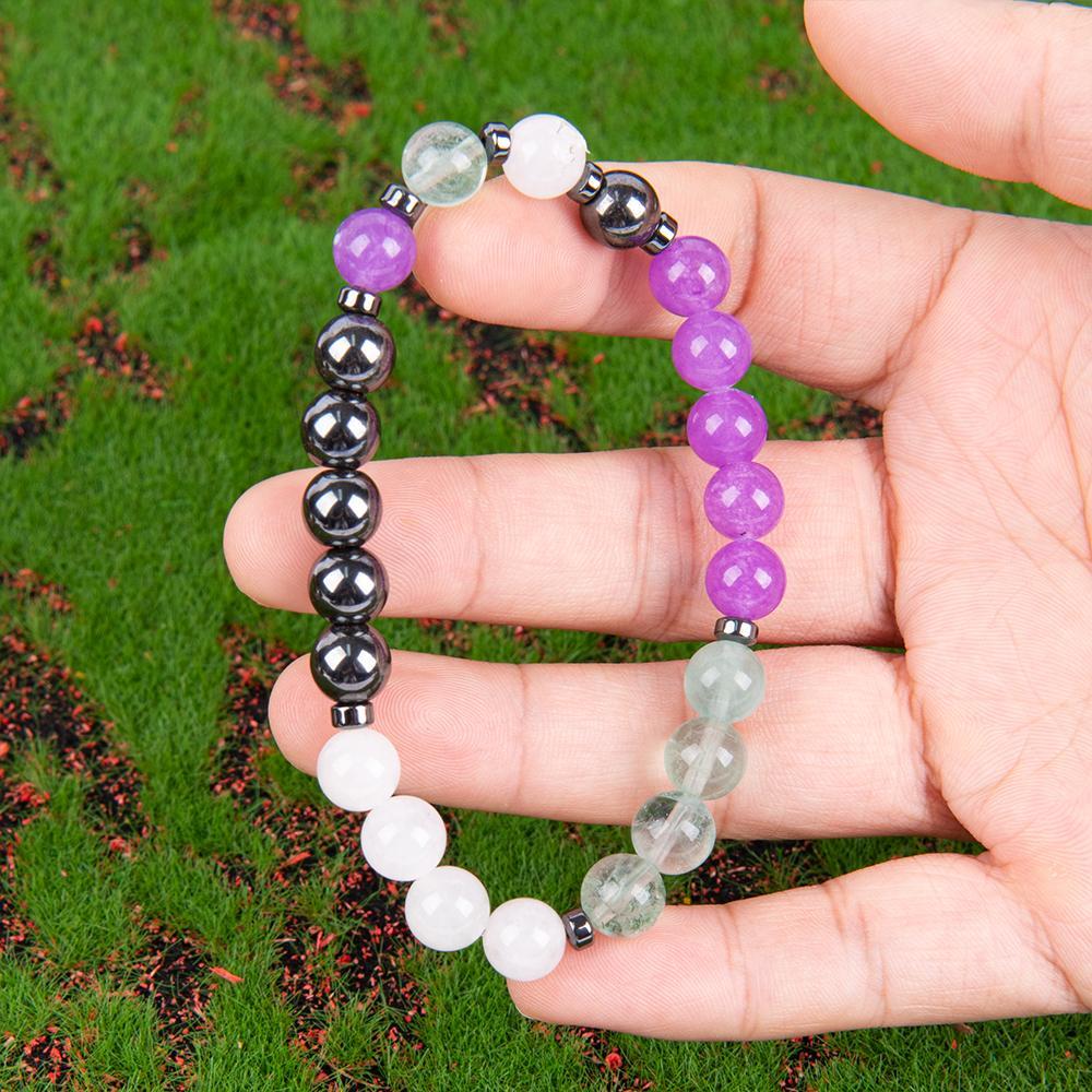 Crystal Bracelet - Allotherapy Focus And Clarity Aid, 8mm Bead Jewelry For Determination And Concentration, Physical Form Elastic Wrist Rosary, Brings Serenity & Luck Colorblock Beaded Crystal Bracelet