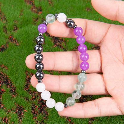 Crystal Bracelet - Allotherapy Focus And Clarity Aid, 8mm Bead Jewelry For Determination And Concentration, Physical Form Elastic Wrist Rosary, Brings Serenity & Luck Colorblock Beaded Crystal Bracelet