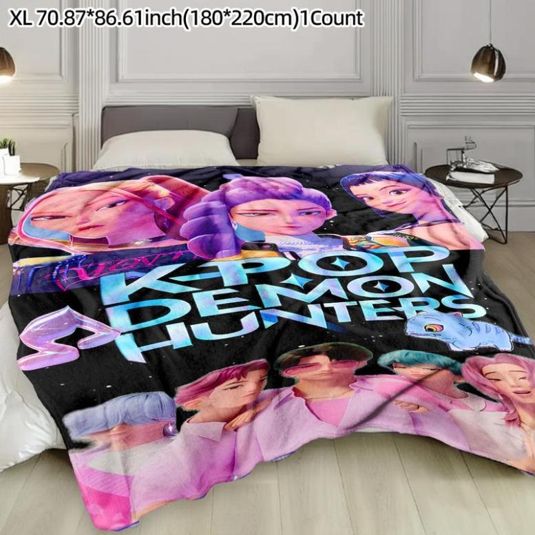 K-Pop Demon Hunter Star Team Blanket, Soft Flannel Sofa Bed Cover, Blue, Lightweight All-Season Travel Camping Home Rug, Figure Print Blanket,Zoey,Mira,Rumi,Huntrix,Sajaboys,Gift For Kids, Gift For Men & Women, K-POP Demon Hunters Merch