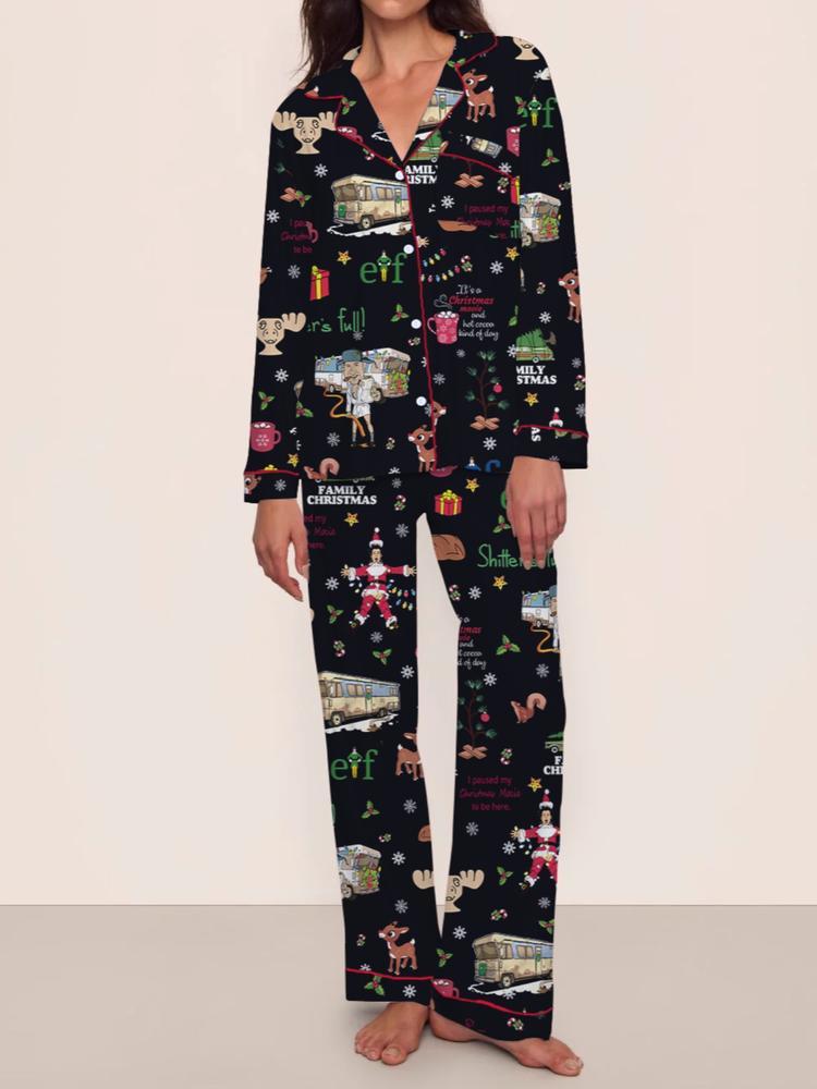 【Christmas Pajamas】Women's Christmas Pajama Set, Elegant Long Sleeve Top & Pants, Comfortable Home Wear, Fall Winter, Cute Holiday Gift Idea，christmas movie,Pajama Day,Pajama Party,christmas Vacation,EIF,Clark Christmas, Loungewear