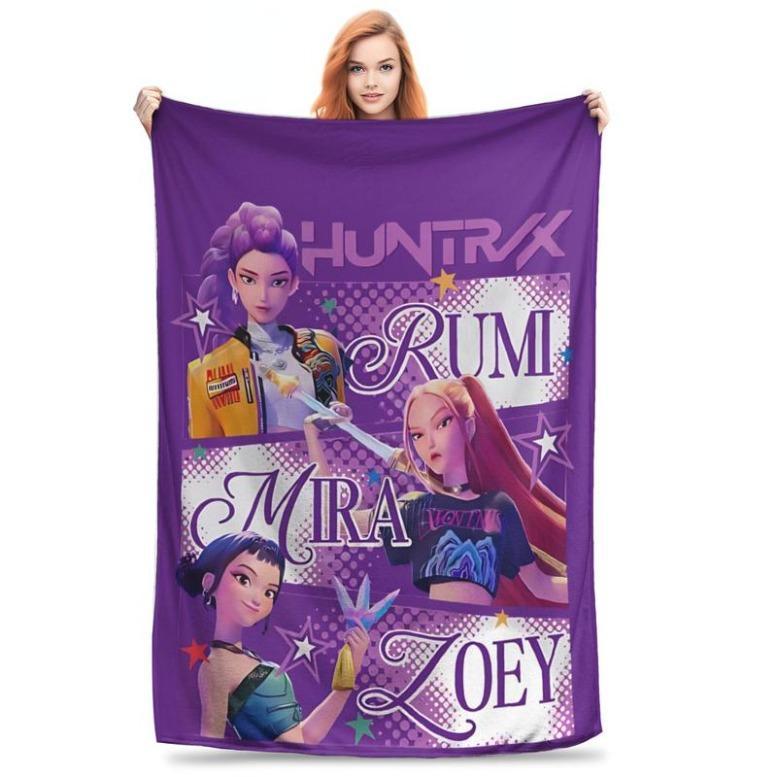 HUNTRIX KPOP Demon Hunters Anime Blanket Cover Flannel Throw Blankets Airplane Travel Portable Ultra-Soft Warm Bedspreads,,Zoey Rumi Mira, Gift For Men & Women & Kids, K-Pop Demon Hunters Blankets