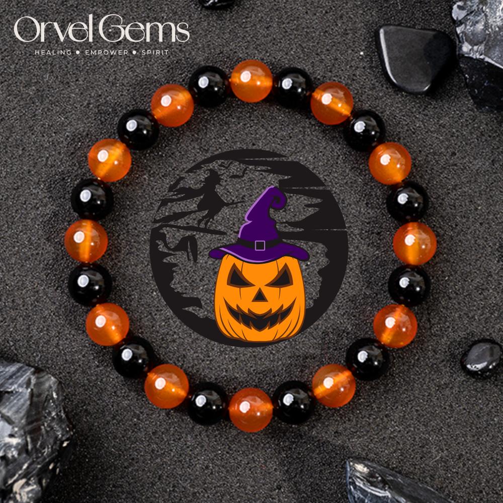 Halloween Protection Crystal Beaded Bracelet – Natural Stone Amethyst Black Onyx Hematite Tigers Eye Agate 8mm beads – Spiritual Grounding, Negative Energy Cleansing, Gift for Women, Men, Friends, Family, Halloween Party, Witchy Jewelry, Protection Amulet