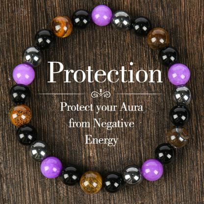 1pc Natural Tiger Eye & Amethyst Beaded Bracelet, Elastic Protection Crystal Bracelet For Men And Women, Unscented Solid Jewelry Gift