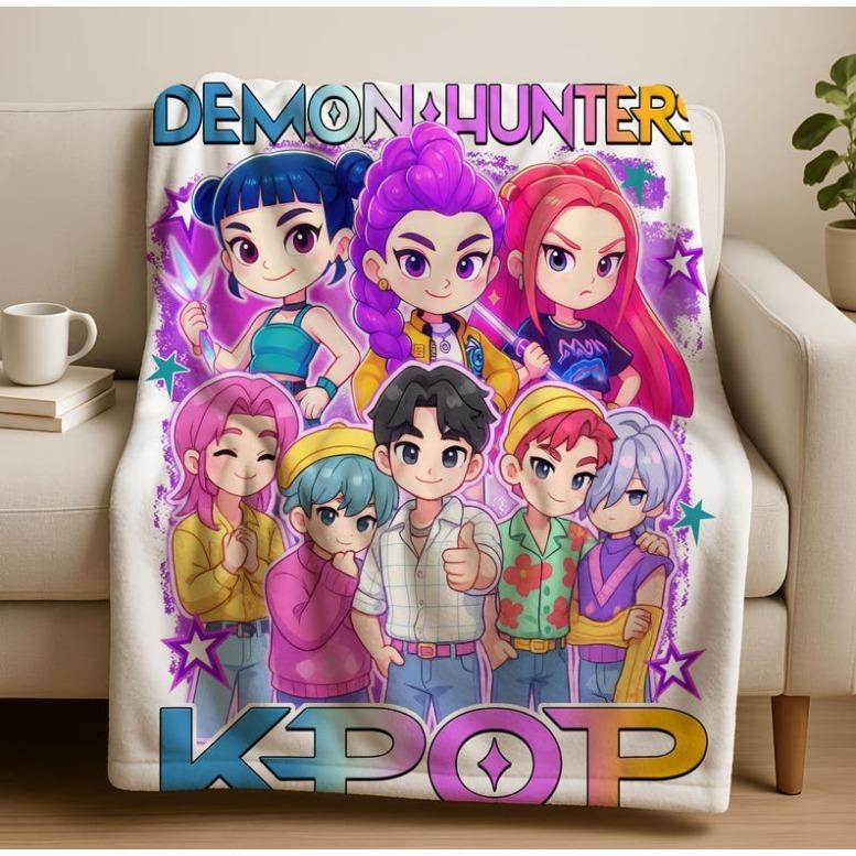 K-Pop Demon Hunters Huntrix Blanket,K Pop Cozy Throw, Anime Lovers Gift Blanket,Huntrix Rumi, Mira, Zoey Blanket,2025 Anime Flannel Throw,K-pop Demon Hunters Merch