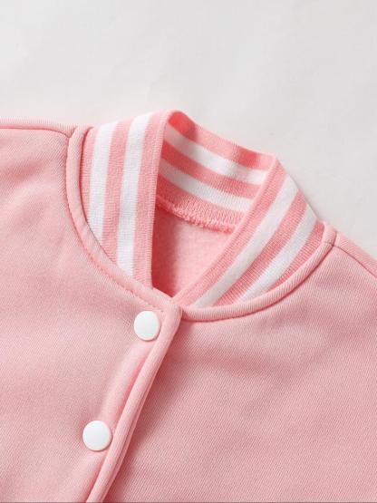 Halloween Girls Short Baseball Jacket, Casual Sports School Uniform, Elastic Fabric, Youth Fashion, Fall & Winter Outerwear, Casual Comfy Jacket