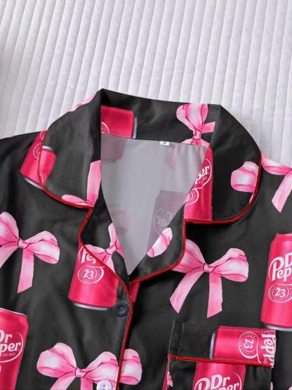 Women's 2-Piece Pajama Set, Long Sleeve Top & Elastic Pants, Casual Fall Winter Sleepwear, All over Print Design