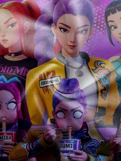 Girls Kpop Demon Hunters Hoodie, Casual Fall Winter Sportswear, Fitted Random Print Design, Durable Outdoor Activities, Christmas Gift