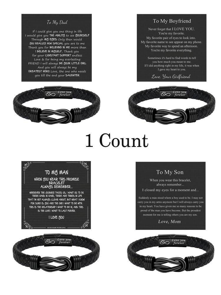 1PC Christmas Gift for Dad Son Boyfriend Husband Uncle Man, Stylish Black Men's Braided Bracelet with Magnetic Clasp, Perfect for Party and Holiday Gifts