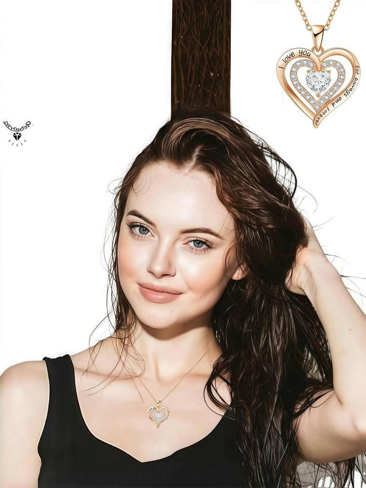 Women's Elegant Heart Design Pendant Necklace with Bear Shaped Rose Gifts Box, Exquisite Trendy Pendant Necklace, Chic Jewelry Set for Girlfriend