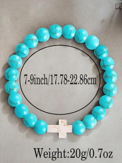 1Pc Christian Gifts for Her, Cross Bracelet for Women Girls, Beaded Bracelet, Easter Gifts for Girls Faith Religious Easter Catholic Christian Jewelry, Meaningful Communion Baptism Gifts for Girls Healing Natural Stone Bracelets