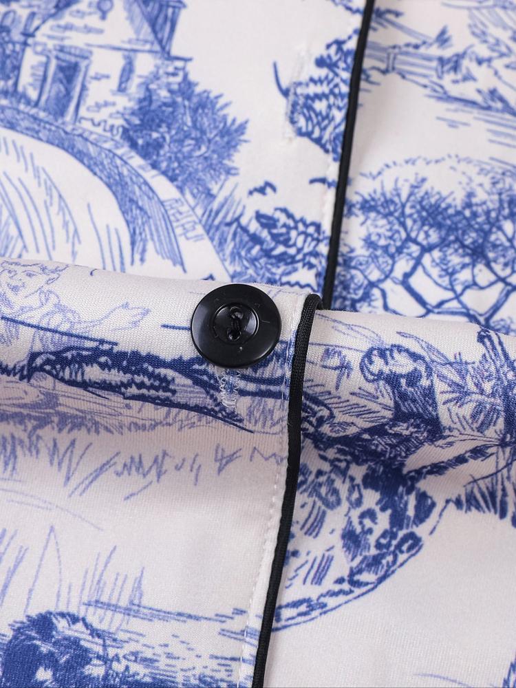 Women's 2-Piece Pajama Set, Leopard Print, Long Sleeve Button-Down Top & Elastic Pants, Casual Fall Winter Sleepwear