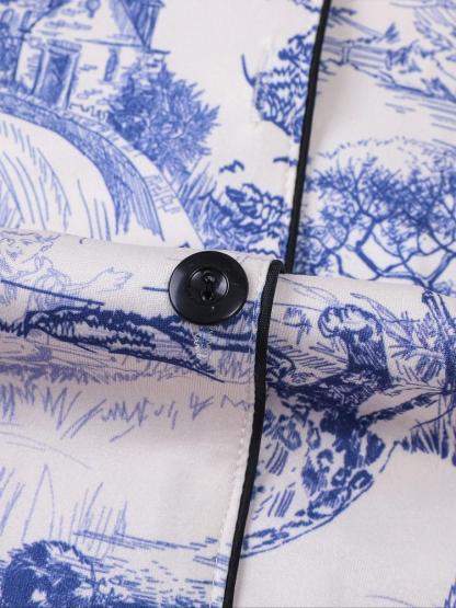 Women's 2-Piece Pajama Set, Leopard Print, Long Sleeve Button-Down Top & Elastic Pants, Casual Fall Winter Sleepwear