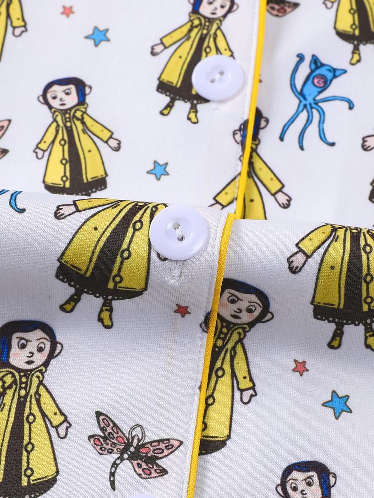 Women's Sleepwear Set, Butterfly Girl Print, Holiday Party Pajamas, Soft Long Sleeve Top and Loose Elastic Pants, Casual Home Wear