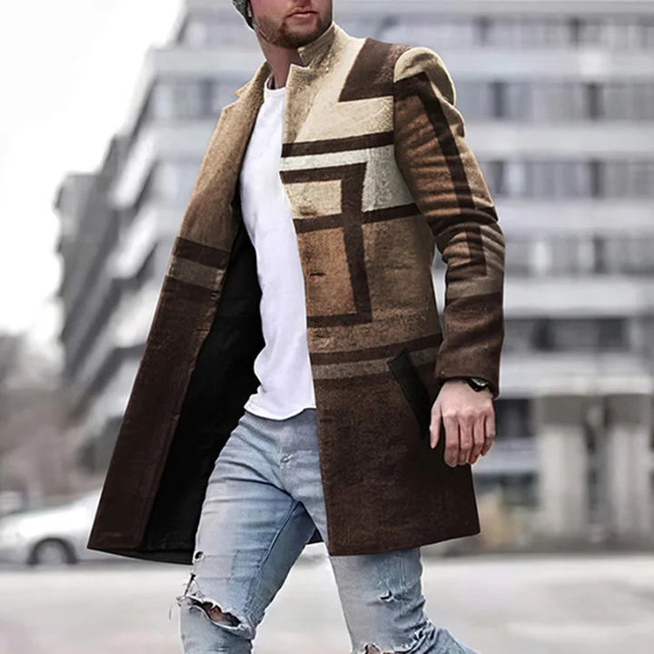 Men's Casual Single Breasted Plaid Pattern Mid-Length Coat