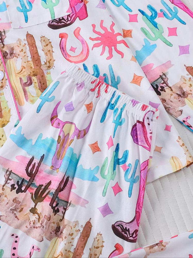 Women's Denim Pattern Pajama Set, Long Sleeve Shirt Collar Soft Top & Elastic Pants, Casual Home Wear for Fall Winter Holidays