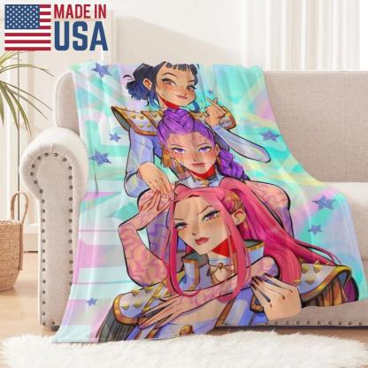 K-Pop Demon Hunter Warm Comfortable Nap Blanket, Perfect for Home Office Use, Ideal Bedroom Decor, Cozy and Soft Throw Blanket, Gift for Kids, Children, Birthday Gift, Halloween Gift, Huntrix, Sajaboys,Zoey,Rumi,Mira,Jinu