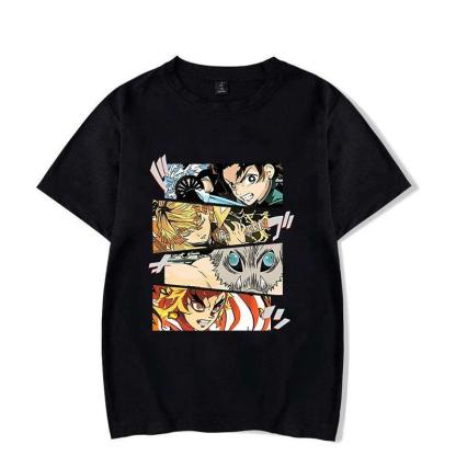 Hot Anime Demon Slayer Series Printed T-shirt Women Men Harajuku Casual Oversize Fashion O-Neck Short Sleeve Unisex Top Tshirt Womenswear Streetwear Summer Crewneck