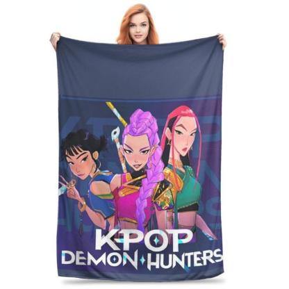 HUNTRIX KPOP Demon Hunters Anime Blanket Cover Flannel Throw Blankets Airplane Travel Portable Ultra-Soft Warm Bedspreads,,Zoey Rumi Mira, Gift For Men & Women & Kids, K-Pop Demon Hunters Blankets